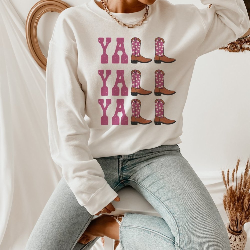 Yall Yall Yall Pink and Orange Cowboy Cowgirl Western Boots Sweatshirt